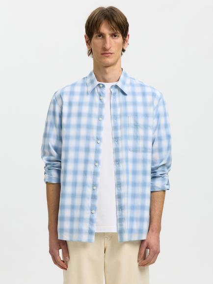 Selected Cotton Check Long Sleeve Shirt, Cashmere Blue, Cashmere Blue