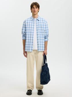 Selected Cotton Check Long Sleeve Shirt, Cashmere Blue - view 2, Cashmere Blue
