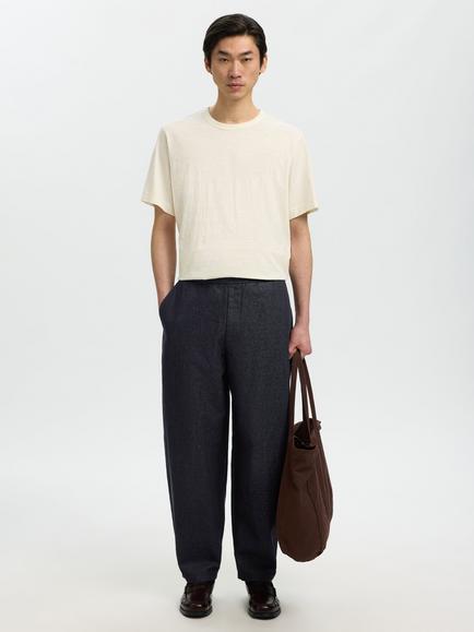 Selected Barrel Leg Cotton Linen Blend Trousers, Dark Navy - view 2, Dark Navy