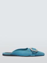 John Lewis x REJINA PYO Satin Feature Buckle Flat Mules, Cornflower Blue