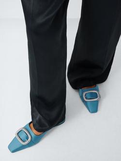 John Lewis x REJINA PYO Satin Feature Buckle Flat Mules, Cornflower Blue - view 2, Cornflower Blue