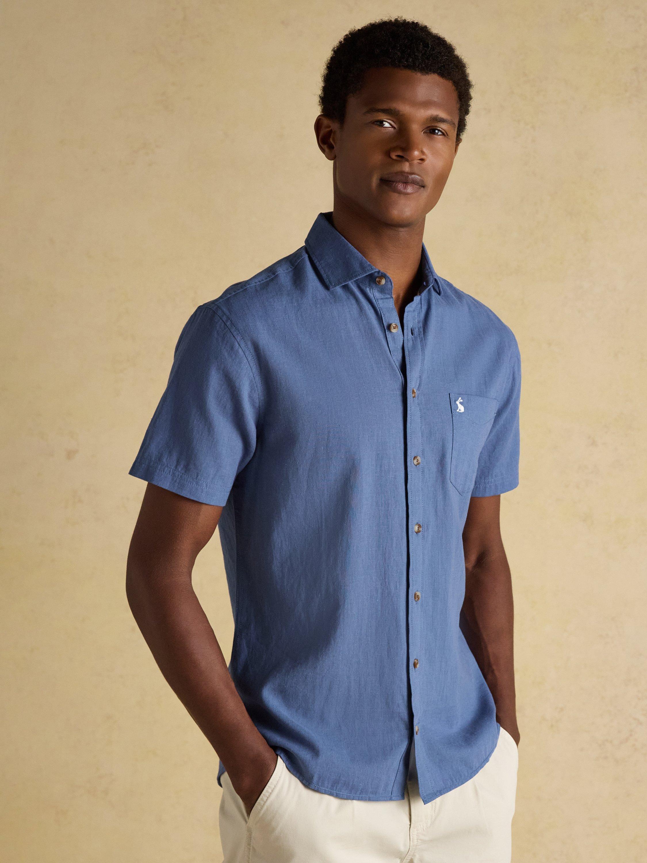 Product image 1 of 7, which shows Joules Linen Blend Regular Fit Shirt, Blue, S