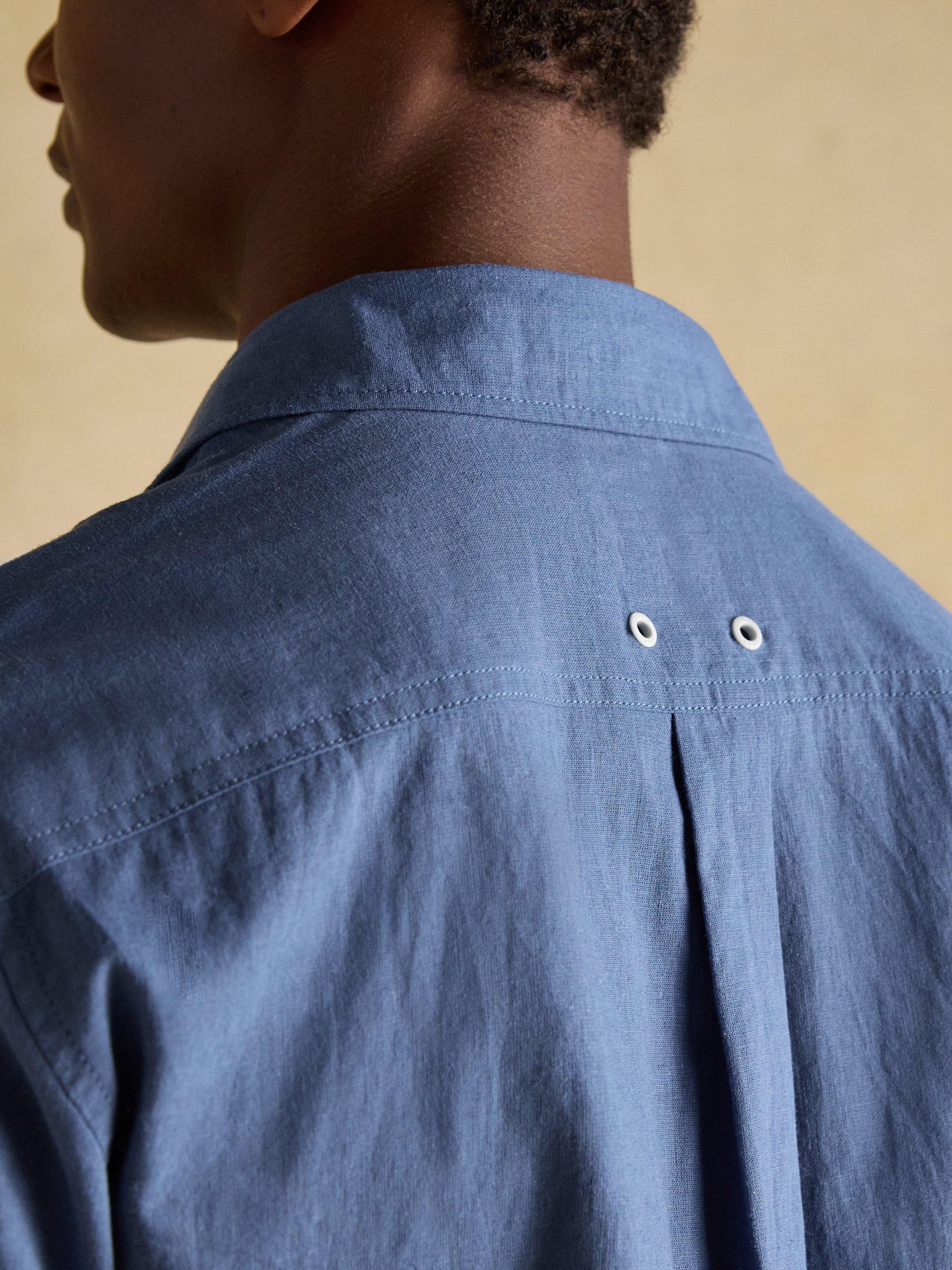 Product image 4 of 7, which shows Joules Linen Blend Regular Fit Shirt, Blue, S