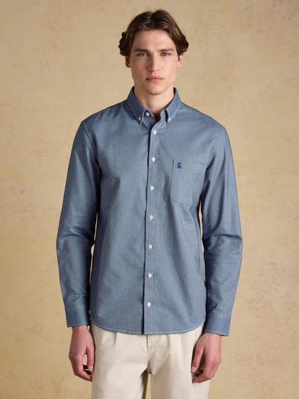 Joules Cotton Regular Fit Oxford Chambray Shirt, Mid Blue Denim, Mid Blue Denim