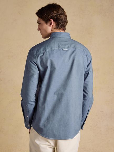 Joules Cotton Regular Fit Oxford Chambray Shirt, Mid Blue Denim - view 2, Mid Blue Denim