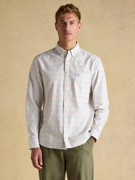 Joules Cotton Regular Fit Check Oxford Shirt, White