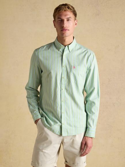 Joules Cotton Regular Fit Stripe Oxford Shirt, Green, Green