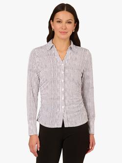 Adrianna Papell Stripe Shirred Knit Shirt, Ivory/Navy, Ivory/Navy
