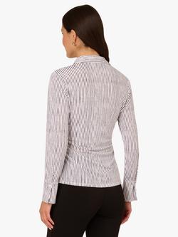 Adrianna Papell Stripe Shirred Knit Shirt, Ivory/Navy - view 2, Ivory/Navy