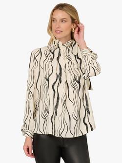 Adrianna Papell Wavy Stripe Tie Neck Top, Ivory/Black, Ivory/Black