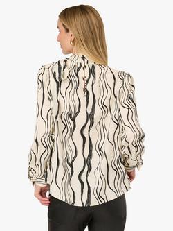 Adrianna Papell Wavy Stripe Tie Neck Top, Ivory/Black - view 2, Ivory/Black