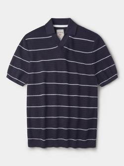 Aubin Alford Textured Striped Cotton Knit Short Sleeve Polo Shirt, Navy/Ecru, Navy/Ecru