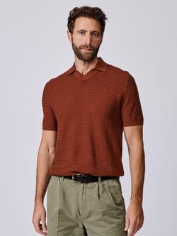 Aubin Alford Textured Cotton Knit Short Sleeve Polo Shirt, Rust, Rust