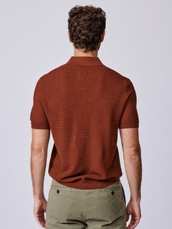 Aubin Alford Textured Cotton Knit Short Sleeve Polo Shirt, Rust - view 2, Rust