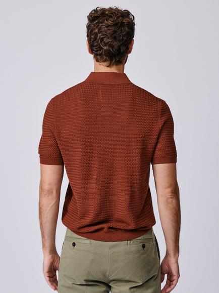 Aubin Alford Textured Cotton Knit Short Sleeve Polo Shirt, Rust - view 2, Rust