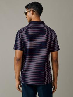 Aubin Baysdale Striped Pique Cotton Open Collar Short Sleeve Polo Shirt, Navy - view 2, Navy
