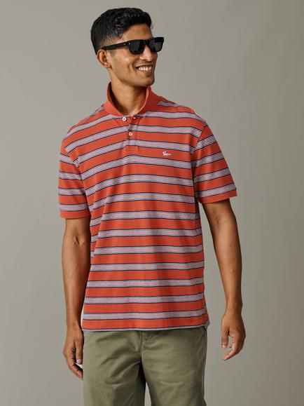 Aubin Blair Stripe Polo Shirt, Coral, Coral