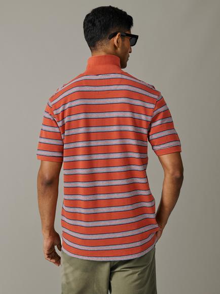 Aubin Blair Stripe Polo Shirt, Coral - view 2, Coral