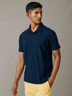 Aubin Churchfiel Open Collar Cotton Blend Short Sleeve Polo Shirt, Navy