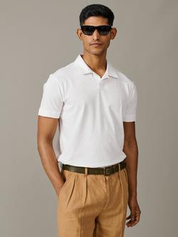 Aubin Churchfiel Open Collar Cotton Blend Short Sleeve Polo Shirt, Vintage White