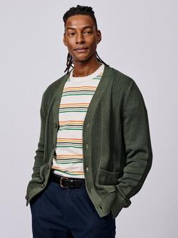 Aubin Lister Cotton Stitch Detail Cardigan, Khaki, Khaki