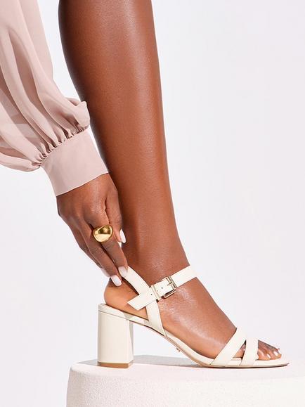 Dune London Merisa Leather Two Part Block Heel Sandals, Cream, Cream