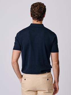 Aubin Coleridge Textured Front Cotton Knit Short Sleeve Polo Shirt, Navy/Green - view 2, Navy/Green