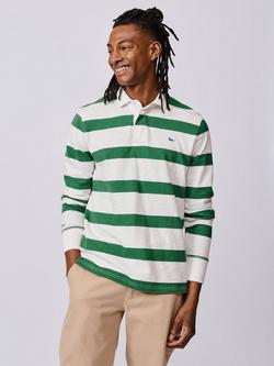 Aubin Irnham Striped Cotton Rugby Shirt, Green/Ecru
