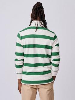 Aubin Irnham Striped Cotton Rugby Shirt - view 2, Green/Ecru
