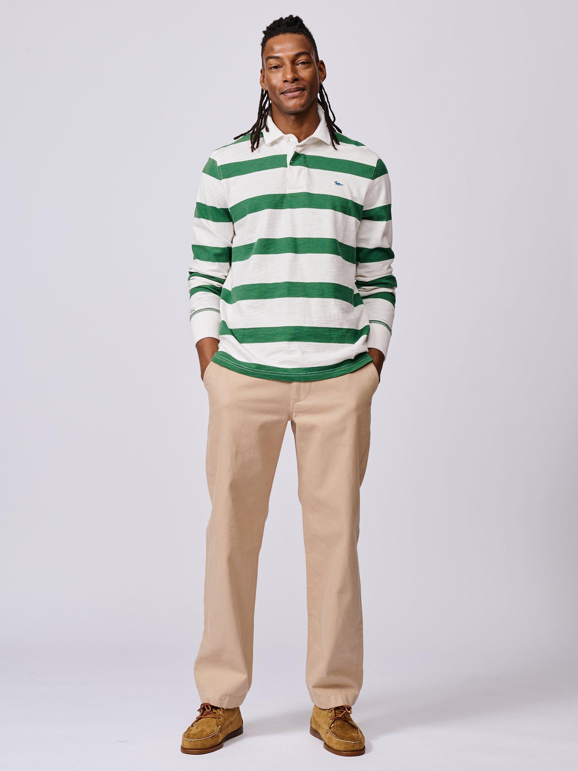 Product image 3 of 6, which shows Aubin Irnham Striped Cotton Rugby Shirt, Green/Ecru, S