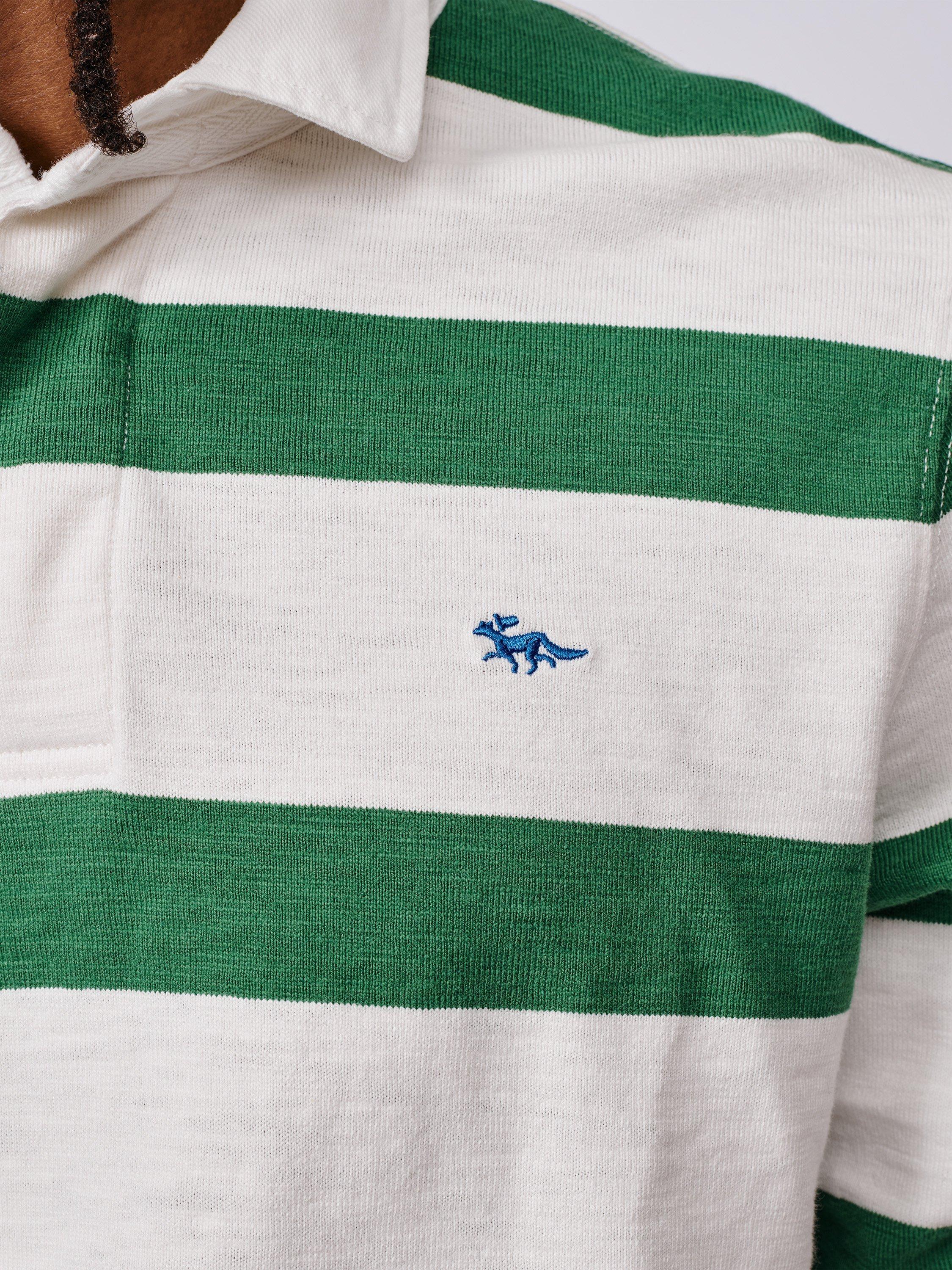 Product image 5 of 6, which shows Aubin Irnham Striped Cotton Rugby Shirt, Green/Ecru, S