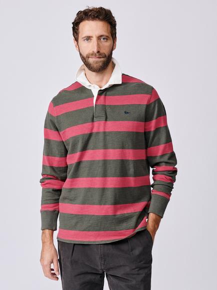 Aubin Irnham Striped Cotton Rugby Shirt, Khaki/Washed Pink