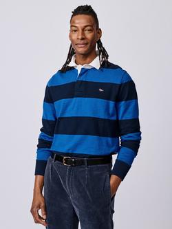 Aubin Irnham Striped Cotton Rugby Shirt, Navy/Cobalt
