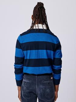 Aubin Irnham Striped Cotton Rugby Shirt - view 2, Navy/Cobalt