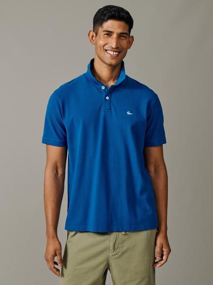 Aubin Lusby Pique Cotton Short Sleeve Polo Shirt, Cobalt