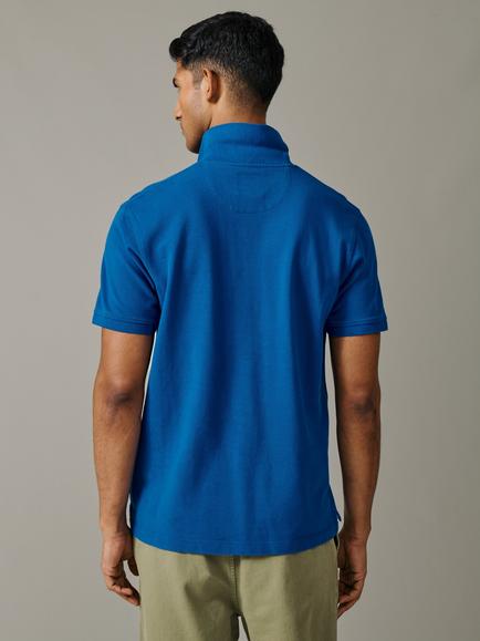 Aubin Lusby Pique Cotton Short Sleeve Polo Shirt - view 2, Cobalt