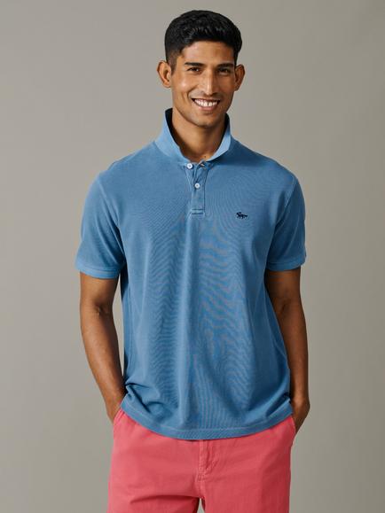 Aubin Lusby Pique Polo Shirt, Washed Blue