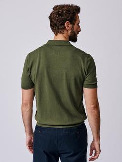 Aubin Manor Textured Cotton Knit Button Through Short Sleeve Polo Shirt, Khaki - view 2, Khaki