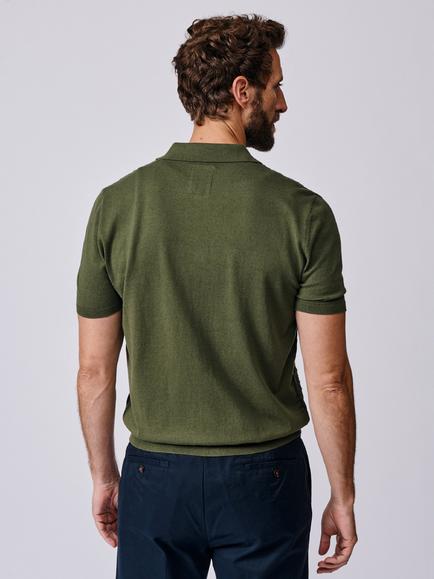 Aubin Manor Textured Cotton Knit Button Through Short Sleeve Polo Shirt, Khaki - view 2, Khaki