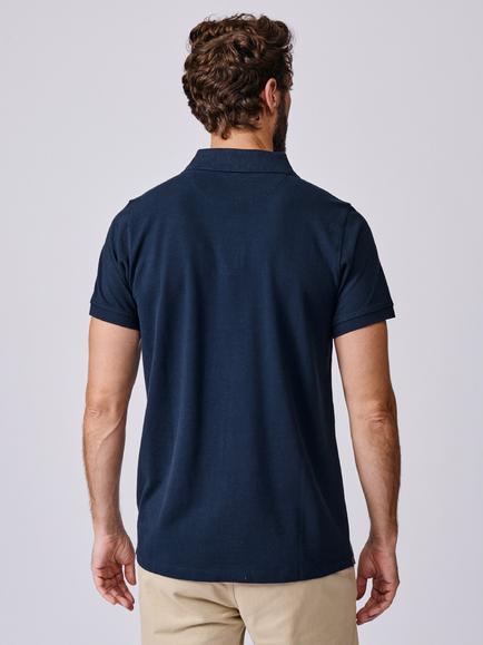 Aubin Oliver Cotton Polo Shirt, Navy - view 2, Navy