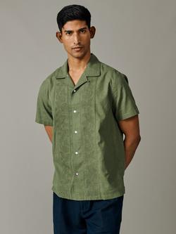 Aubin Abbey Button Through Short Sleeve Cotton Linen Blend Shirt, Khaki, Khaki