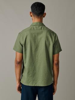 Aubin Abbey Button Through Short Sleeve Cotton Linen Blend Shirt, Khaki - view 2, Khaki