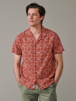 Aubin Abbey Button Through Short Sleeve Cotton Linen Blend Shirt, Orange, Orange