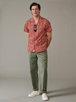 Aubin Abbey Button Through Short Sleeve Cotton Linen Blend Shirt, Orange - view 2, Orange