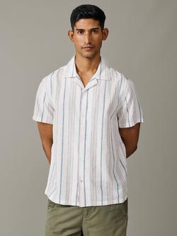 Aubin Abbey Cotton-Linen Stripe Shirt, White/Multi, White/Multi