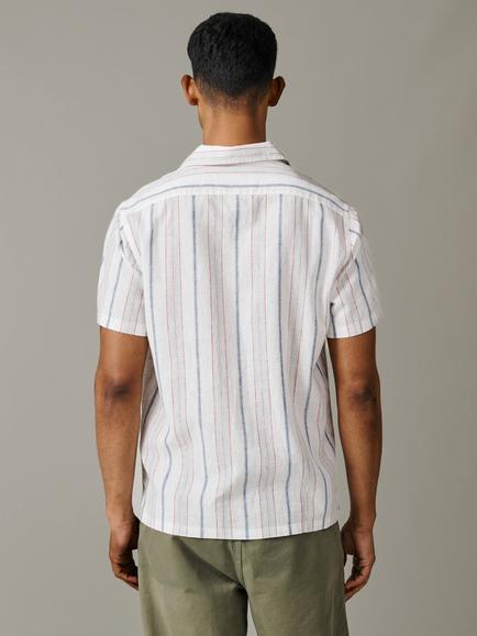 Aubin Abbey Cotton-Linen Stripe Shirt, White/Multi - view 2, White/Multi