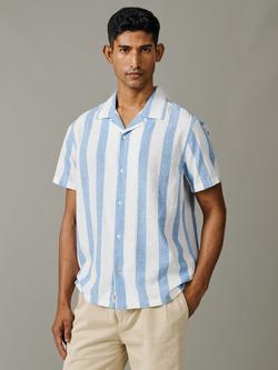 Aubin Abbey Cotton-Linen Broad Stripe Shirt, Blue, Blue