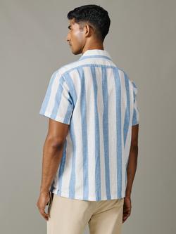 Aubin Abbey Cotton-Linen Broad Stripe Shirt, Blue - view 2, Blue