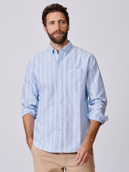 Aubin Aldridge Oxford Cotton Regular Fit Stripe Shirt, Blue/Multi