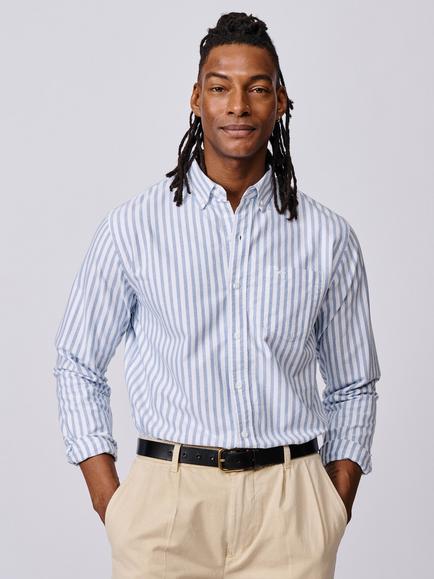 Aubin Aldridge Oxford Cotton Regular Fit Stripe Shirt, Bright Blue/Multi